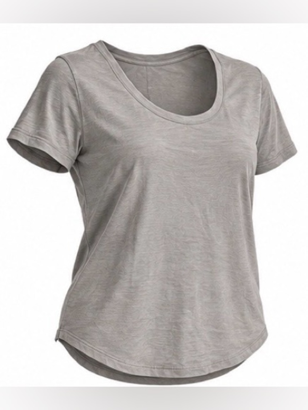 Lululemon Love Tee Gray Taupe Scoop Neck Curved Hem Shirt Estimated Size, 10